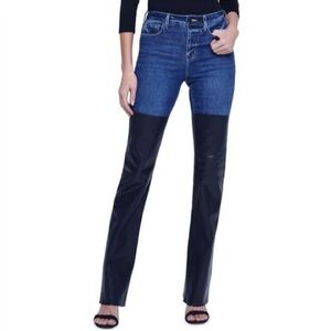 L'AGENCE Women's Blue Ruth Mixed Media Coated Straight Leg Jeans 28